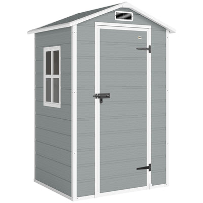 Small Plastic Garden Shed for Small Patios with Secure Weatherproof Storage and Window, Light Grey/White Outsunny