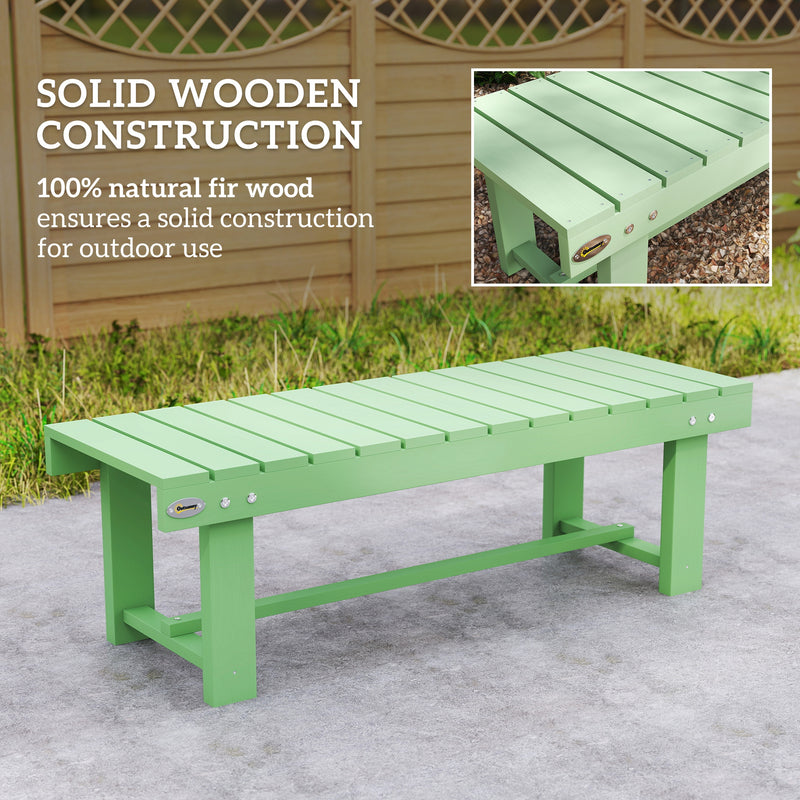 Wooden Backless Garden Bench for Outdoor Seating with Slatted Seat Design Light Green AOSOM