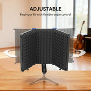 Foldable Microphone Isolation Shield With Adjustable Panels For Studio Recording Black AOSOM