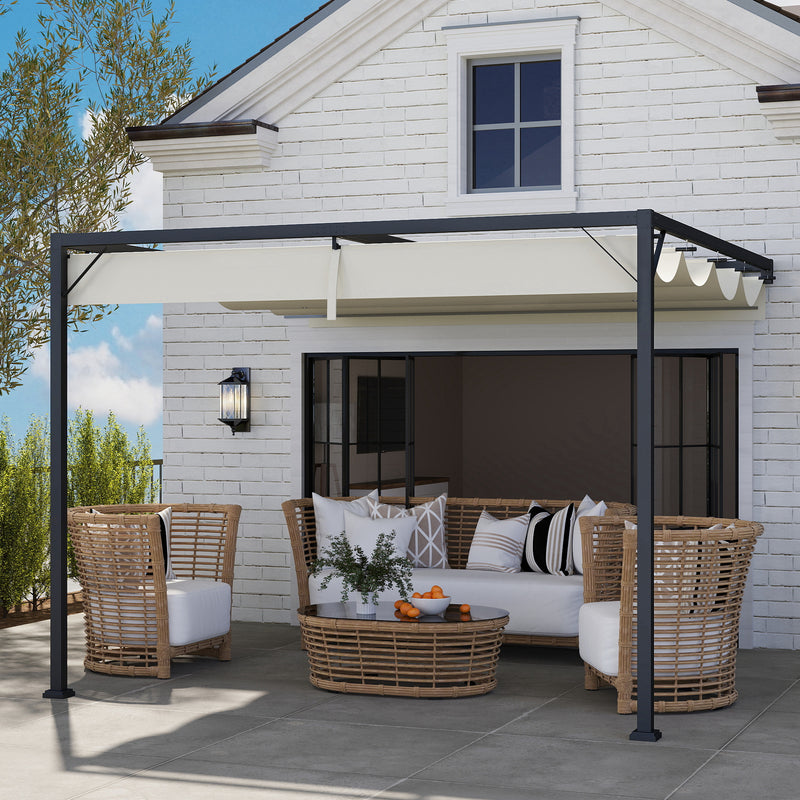 3 x 3m Outdoor Pergola with Retractable Canopy Cream White by Outsunny