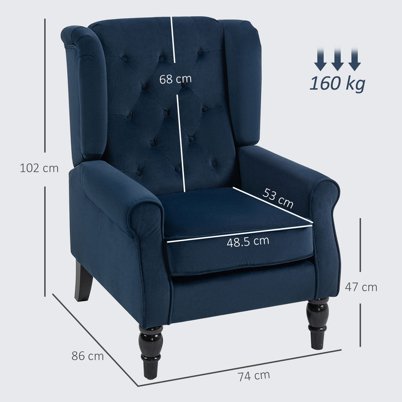 Retro Wingback Accent Chair with Button Tufted Upholstery for Lounge or Bedroom, Dark Blue