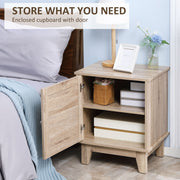 Set of 2 Bedside Tables with Storage Cupboards and Rattan Panels for Bedroom Natural AOSOM