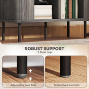 Mid Century Sideboard Cabinet With Sliding Tambour Doors and Steel Legs for Kitchen Grey