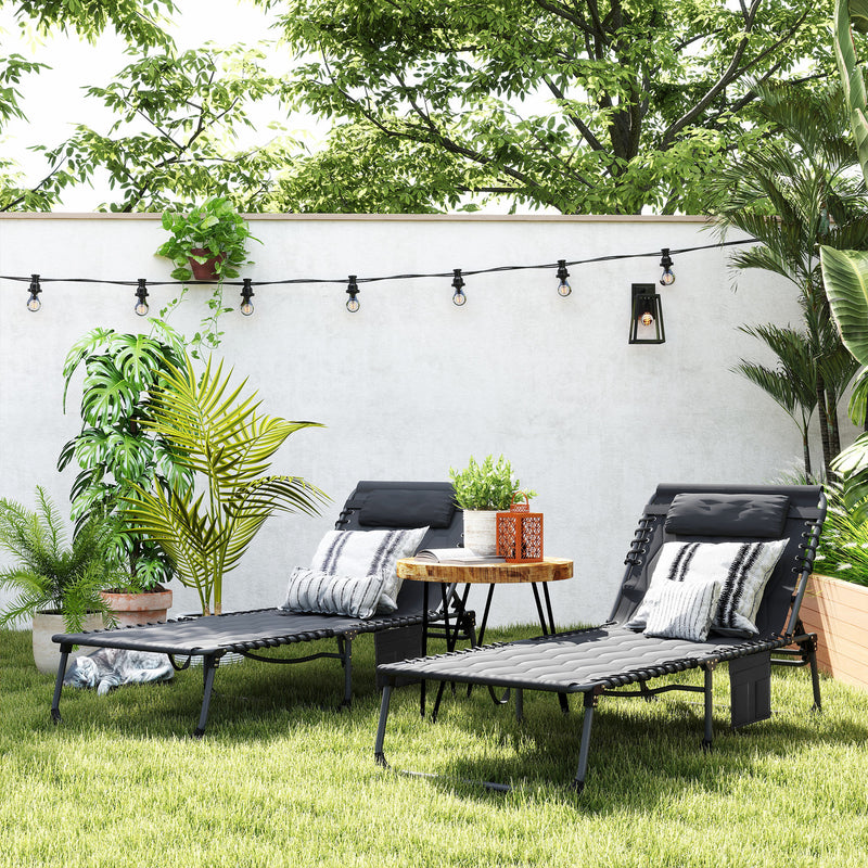 Set of 2 Black Sun Loungers with 5 Position Reclining Backs for Garden Comfort by Outsunny