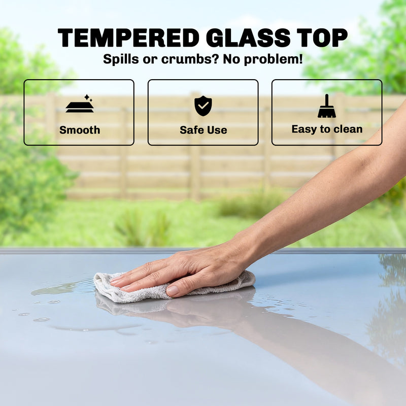 Extendable Garden Dining Table for 6 to 10 People with Easy Clean Glass Top Grey Outsunny
