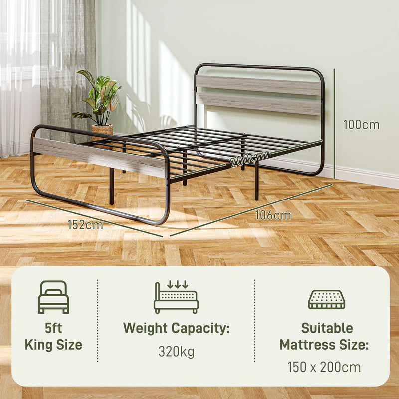 King Size Black Steel Industrial Bed Frame Sturdy and Modern by HOMCOM