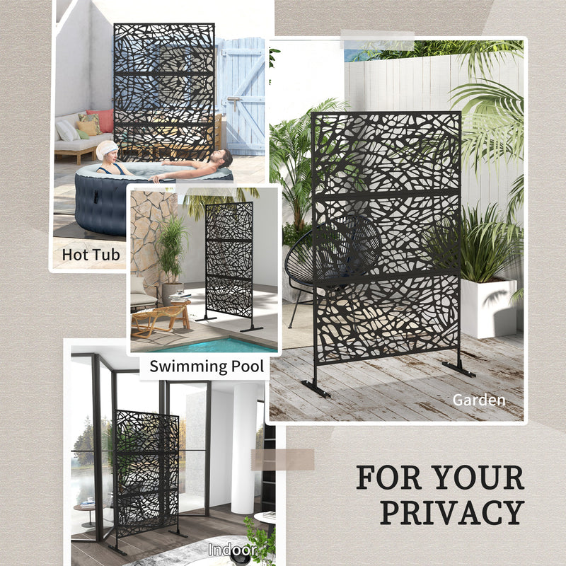 Black Metal Garden Privacy Screen With Twisted Line Design For Outdoor Spaces