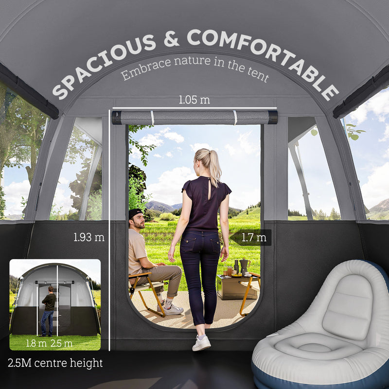8 Person Family Camping Tent with Removable Rooms and Weather Resistant Shelter Dark Grey