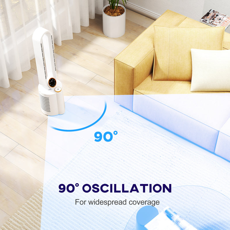 White Bladeless Tower Fan with Humidifier and Multi Modes for Home Cooling