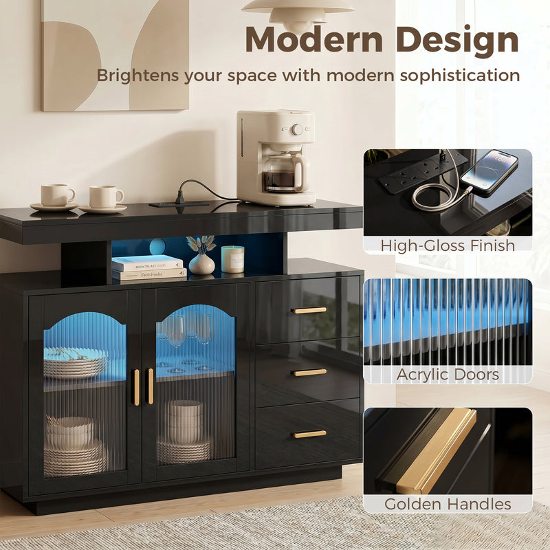Sideboard with Organised Storage and Built In Charging Hub for Living Room Black
