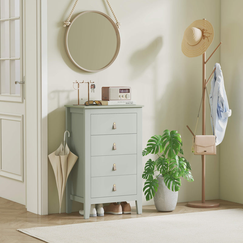 Modern 4 Drawer Chest of Drawers with PU Leather Handles for Bedroom or Hallway, Green