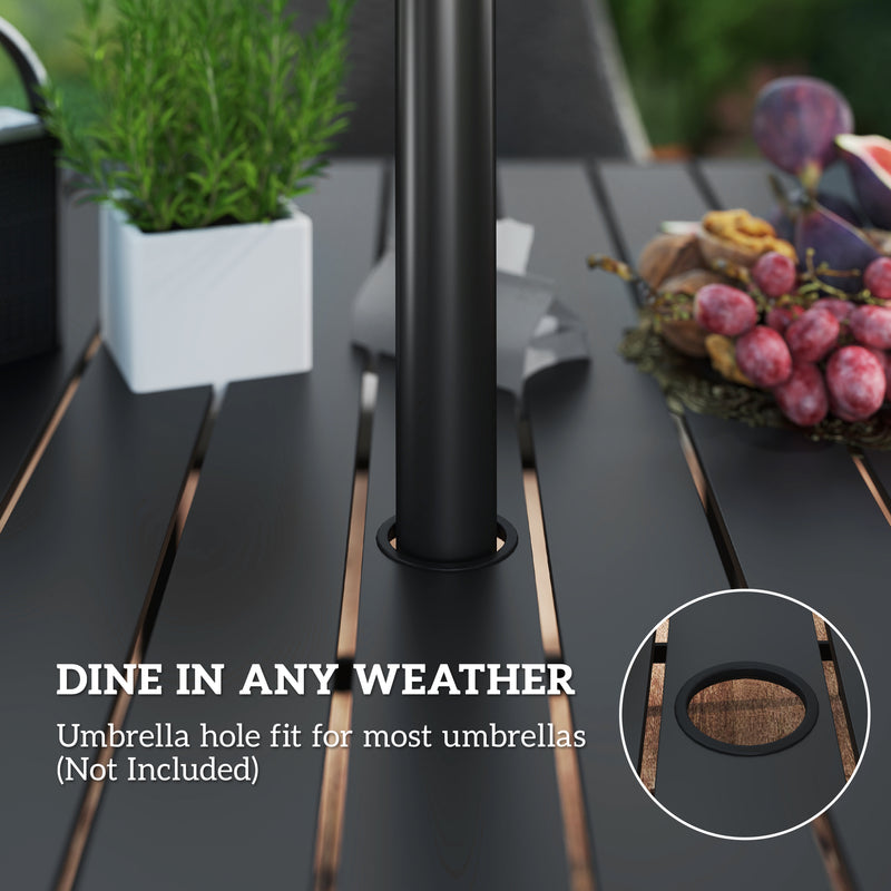 Grey 6 Seater Rattan Patio Dining Set with Cushions and Slatted Table for Garden by Outsunny