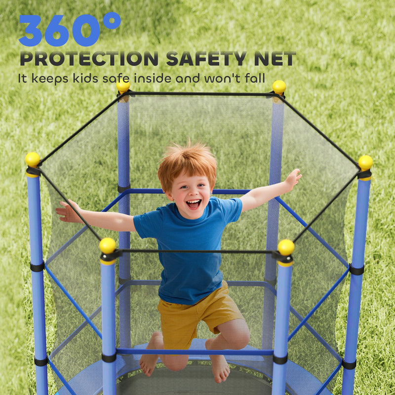 Kids Trampoline With Safety Enclosure For Indoor Or Garden Play 4ft 6in Blue AOSOM