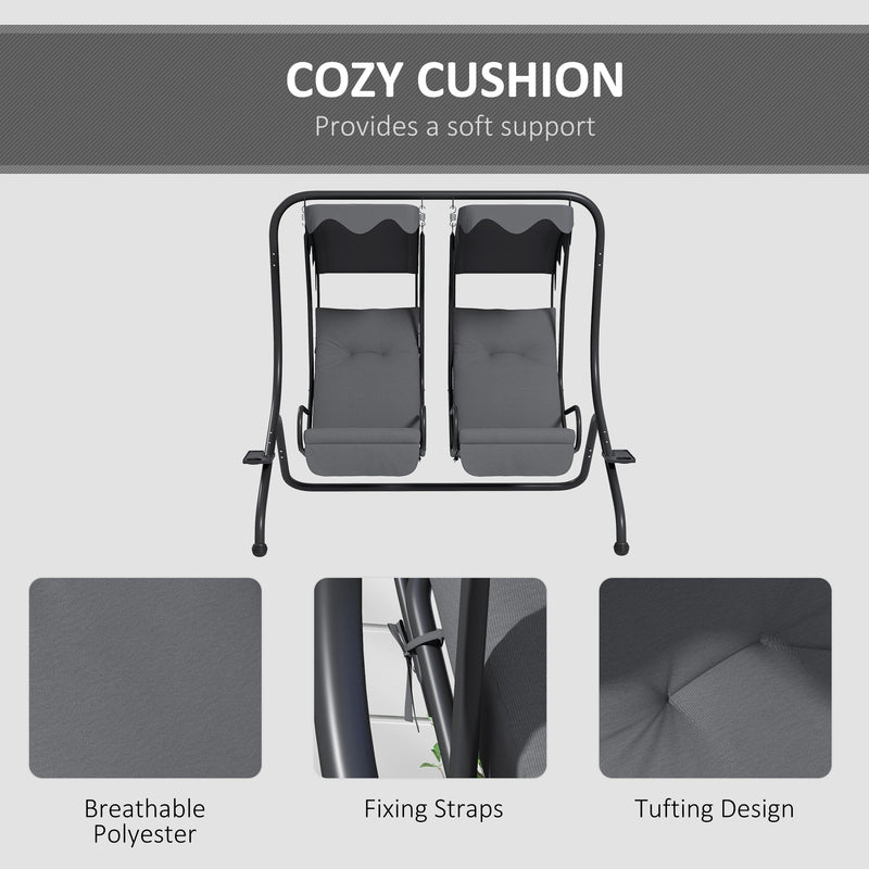 2 Seater Garden Swing Chair With Adjustable Canopy For Outdoor Relaxing, Grey Outsunny