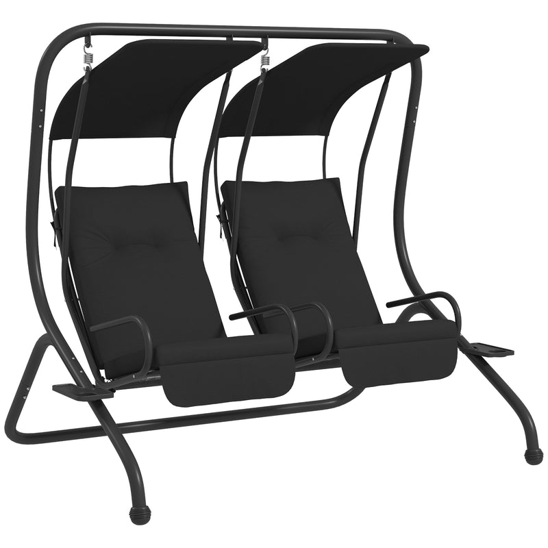 2 Seater Garden Swing Chair With Adjustable Canopy For Relaxing Outdoors Black