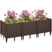 Plastic Raised Garden Bed Modular Planter Box Kit for Flowers Vegetables Herbs Brown by Outsunny