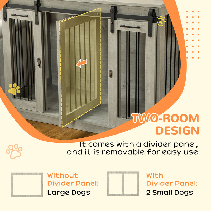 Large Dog Crate Furniture with Divider Double Cage for Small Dogs Indoor Use Grey
