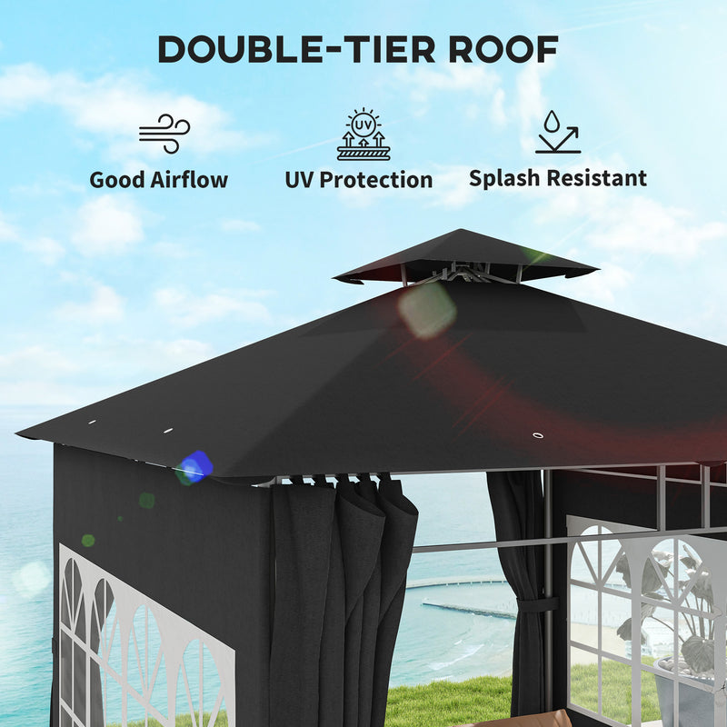 3 x 3 m Black Metal Garden Gazebo With Double Roof and Removable Sidewalls by Outsunny