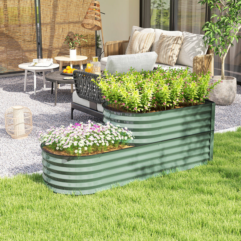 Light Green Two Tier Galvanised Steel Garden Planter for Outdoor Plants by Outsunny