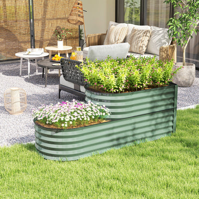 Light Green Two Tier Galvanised Steel Garden Planter for Outdoor Plants by Outsunny