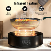 Electric Ceramic Hob with Grill Plate for All Pots 4 Heat Levels Portable 36cm Black AOSOM