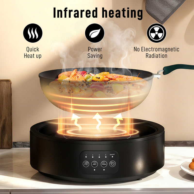 Electric Ceramic Hob with Grill Plate for All Pots 4 Heat Levels Portable 36cm Black AOSOM