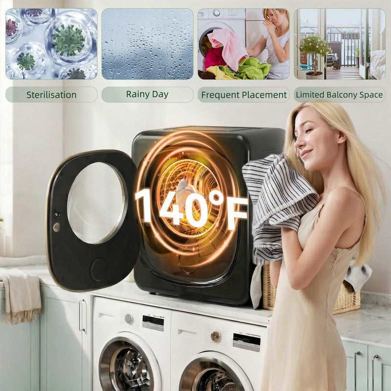 Tumble Dryer for Small Spaces 4kg Compact Laundry Dryer with Hygienic Cycle Black Gold Tone AOSOM