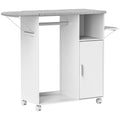 Rolling Ironing Board Cabinet with Storage and Lockable Wheels for Home Use White AOSOM