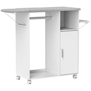 Rolling Ironing Board Cabinet with Storage and Lockable Wheels for Home Use White AOSOM