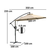 Khaki 3m Cantilever Garden Parasol with Cover and Wind Protection Strap by Outsunny