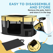 Foldable Dog Playpen with Storage Bag and Ground Stakes for Indoor and Outdoor Use, Yellow