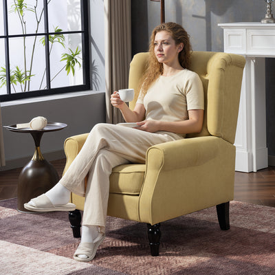Retro Wingback Accent Chair With Button Tufting For Living Room Or Bedroom, Yellow