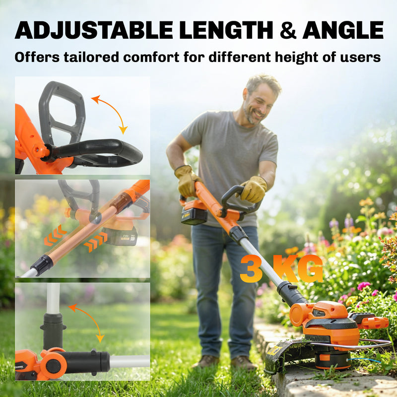 Cordless Garden Strimmer With Adjustable Handle for Easy Lawn Trimming Orange AOSOM