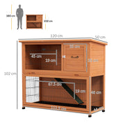 Two Tier Wooden Rabbit Hutch with Run 102cm Large Guinea Pig Cage for Outdoors Orange