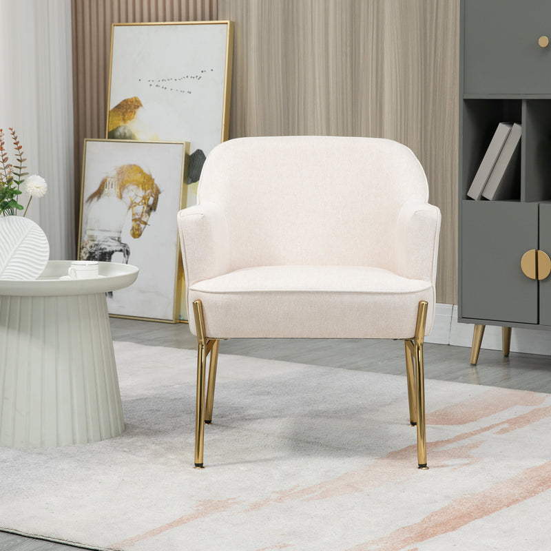 Set of 2 Velvet Accent Armchairs with Gold Legs for Living Room or Bedroom Use White