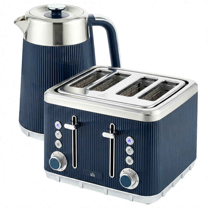 Kettle and Toaster Set for Fast Breakfasts and Hot Drinks Dark Blue and Silver AOSOM