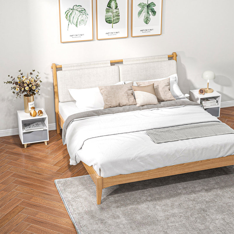 Set of 2 Bedside Tables with Storage Shelves and Drawers for Bedroom White and Grey AOSOM