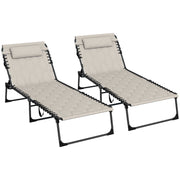 Set of 2 Khaki Sun Loungers with 5 Position Reclining Backs for Relaxing Outdoors