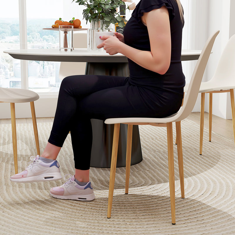 Set of 4 Modern Khaki Dining Chairs with Backrest and Steel Legs for Kitchen or Dining Room by HOMCOM