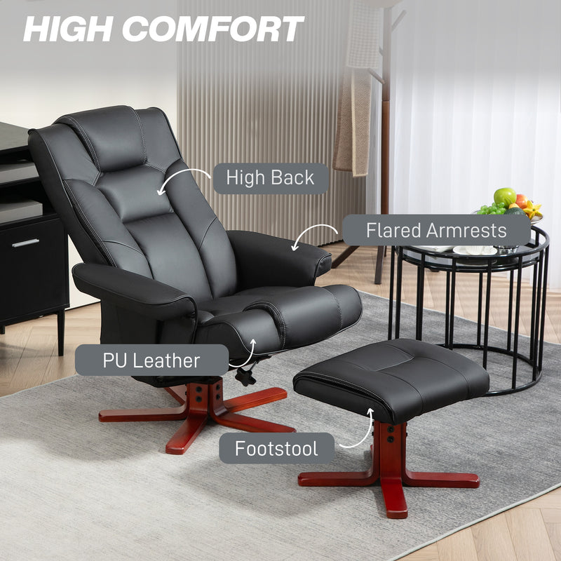 Manual Recliner Armchair with Matching Footstool for Lounge Comfort Black