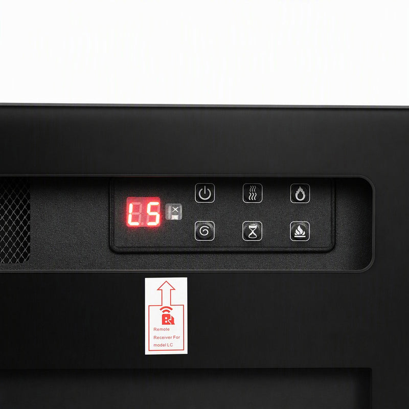 Close-up of the red LED display and touch buttons on the control panel