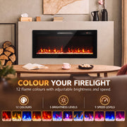 Flame colour panel showing 12 colours, 5 brightness levels and 5 speed levels