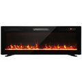 Black 127 cm ultra-thin electric fire with orange flames on two metal feet, white background