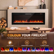 Flame colour panel showing 12 colours, 5 brightness levels and 5 speed levels