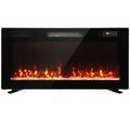 Black 92 cm ultra-thin electric fire with orange flames on two metal feet, white background