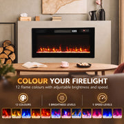 Flame colour panel showing 12 colours, 5 brightness levels and 5 speed levels