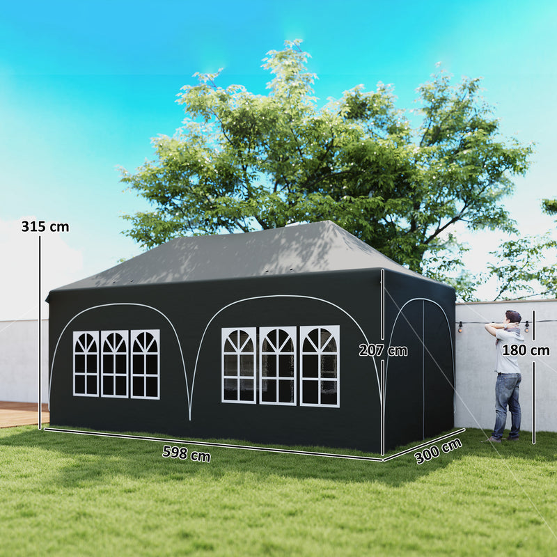 Pop Up Gazebo for Garden Parties with Removable Sidewalls and Sun Protection Dark Grey