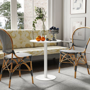 Round Dining Table with Steel Base Ideal for Kitchen or Living Room Use White AOSOM