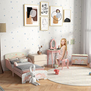 Kids Bedroom Furniture Set with Bed Toy Chest and Dressing Table for Ages 3 to 6 Pink AOSOM
