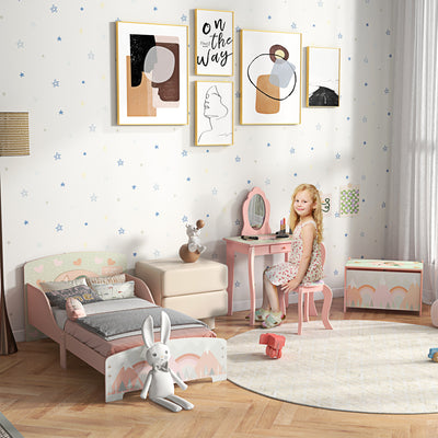 Kids Bedroom Furniture Set with Bed Toy Chest and Dressing Table for Ages 3 to 6 Pink AOSOM